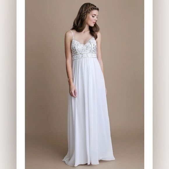 Sue Wong Beaded White Empire Waist Wedding Gown Size 10 See Description - Picture 1 of 11
